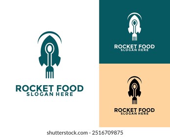 Rocket combination with spoon and fork logo concept. Fast food delivery with rocket logo template