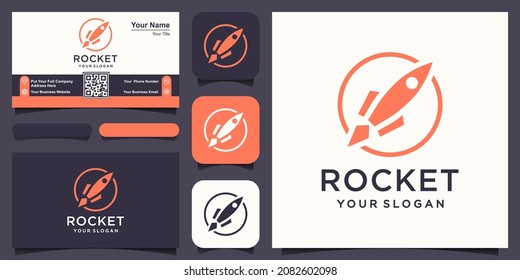 rocket combine with pin location logo and business card design vector.