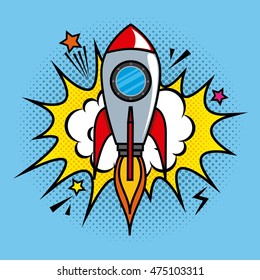 rocket comic pop art vector illustration design