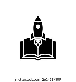 Rocket Coming Out of Book Icon Symbolizing Learning and Growth