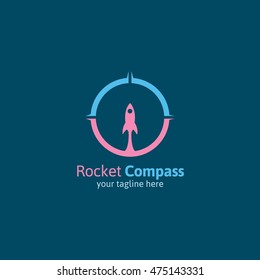 Rocket Compass Logo Design Template. Vector Illustration. Flat Style Design