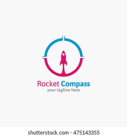 Rocket Compass Logo Design Template. Vector Illustration. Flat Style Design