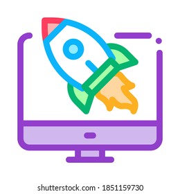 rocket computer control icon vector. rocket computer control sign. color symbol illustration