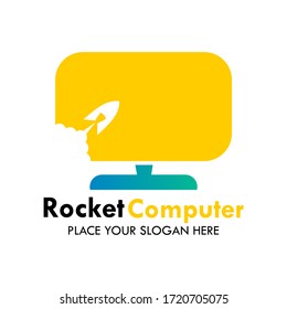 Rocket Computer logo design template illustration. there are rocket and computer. this is good for computer, science, education, factory