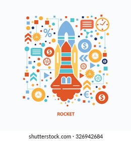 Rocket concept design on white background,clean vector