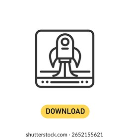 Ícone de linha de conceito de foguete. Ilustração de elemento simples. Projeto do símbolo do esboço do conceito do computador do foguete. Pode ser usado para interface de usuário e UX móvel e da Web. Estilo moderno do vetor.