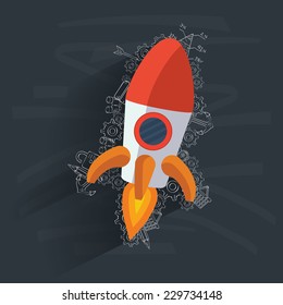 Rocket concept on blackboard background,clean vector