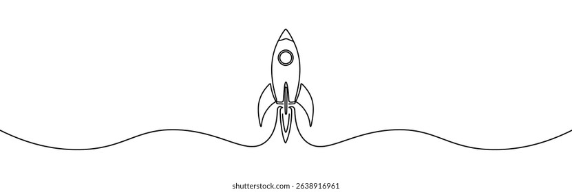 Rocket continuous one line drawing. Spaceship, rocket launch sign in simple linear style. Vector illustration.