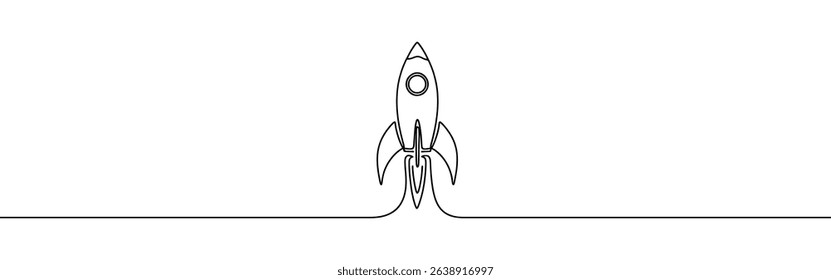 Rocket continuous one line drawing. Spaceship, rocket launch sign in simple linear style. Vector illustration.