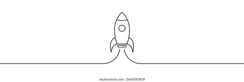 Rocket continuous one line drawing. Spaceship, rocket launch sign in simple linear style. Vector illustration.
