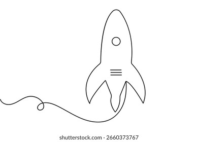 Cohete continuo de una línea de dibujo minimalista Ilustración vectorial de contorno