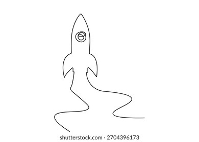 Foguete contínuo desenho de uma linha ilustração vetor contorno minimalista