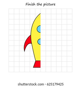rocket  copy and coloring the picture, educational game for preschool
,children (kids). Complete the picture