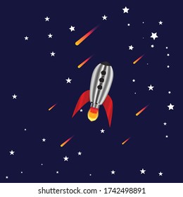 cohete en el cielo cósmico, ilustración vectorial
