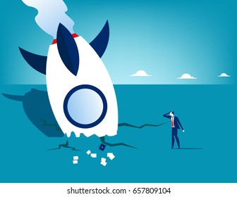 Rocket crash and businessman. Concept business technology vector illustration.