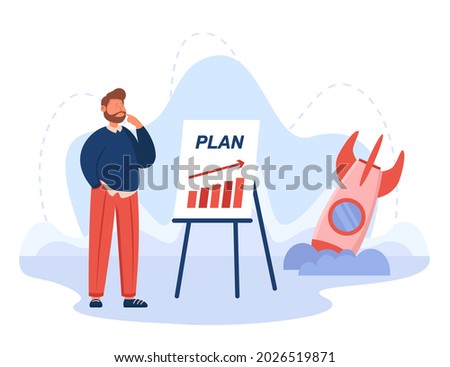 Rocket crashing due to poor plan of businessman. Bankrupt loser with bad idea or unsuccessful strategy flat vector illustration. Startup, business failure concept for website design or landing page