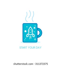 Rocket cup vector logo. Outline design template