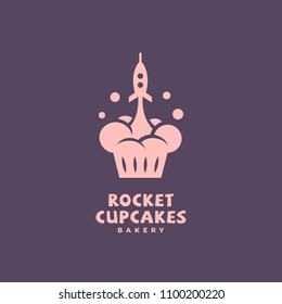 Rocket cupcakes logo design template. Vector illustration.