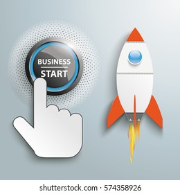 Rocket, cursor and button with text Business Start. Eps 10 vector file.