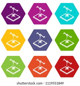 Rocket d printing icons 9 set coloful isolated on white for web