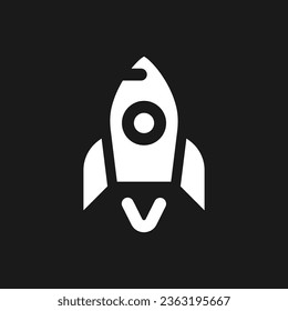 Rocket dark mode glyph ui icon. Startup success. Launching spacecraft. User interface design. White silhouette symbol on black space. Solid pictogram for web, mobile. Vector isolated illustration