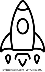 A rocket is depicted in black and white, soaring through the sky