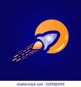 diseño de cohete con fondo de color azul