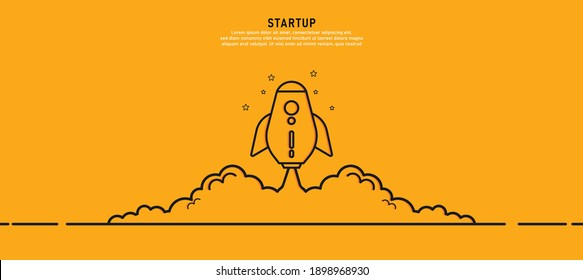 Rocket Design Business Startup Ideas That grows business through ideas and concepts. In orange background Vector illustration.