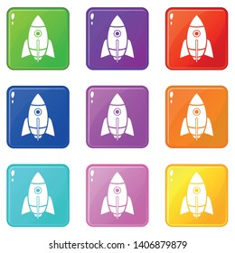 Rocket design icons set 9 color collection isolated on white for any design