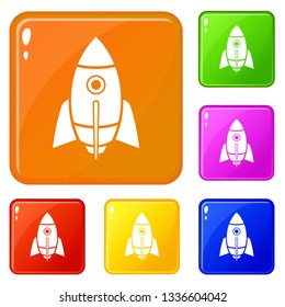 Rocket design icons set collection vector 6 color isolated on white background