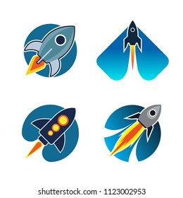 Rocket design logo, elements, icons, symbols, abstract, emblem, innovative and creative inspiration for business company. Template vector illustration design collection with flat style