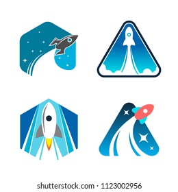 Rocket design logo, elements, icons, symbols, abstract, emblem, innovative and creative inspiration for business company. Template vector illustration design collection with flat style