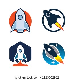 Rocket design logo, elements, icons, symbols, abstract, emblem, innovative and creative inspiration for business company. Template vector illustration design collection with flat style