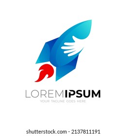 Rocket design logo transportation, hand and rocket logos