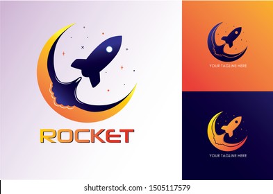 Rocket design logo,Space rocket launch,ship in a flat style.Vector illustration.