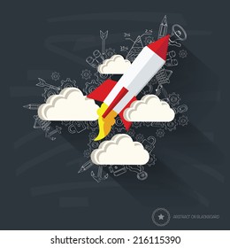 Rocket design on blackboard background,clean vector