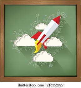 Rocket design on blackboard background,clean vector