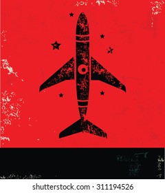 Rocket design on red background, grunge vector