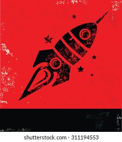 Diseño de cohetes sobre fondo rojo, vector de grifo