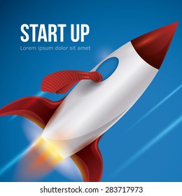 Rocket design over blue background, vector illustration.