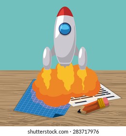 Rocket design over blue background, vector illustration.