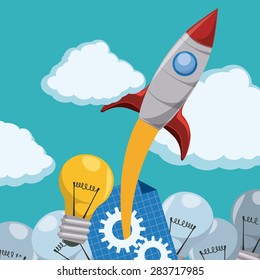 Rocket design over cloudscape background, vector illustration.