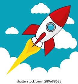 Rocket design over cloudscape background, vector illustration.