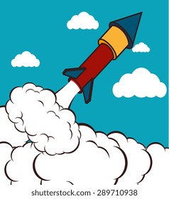 Rocket design over cloudscape background, vector illustration.