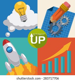 Rocket design over colorful background, vector illustration.