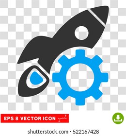 Rocket Development EPS vector pictogram. Illustration style is flat iconic bicolor blue and gray symbol on white background.
