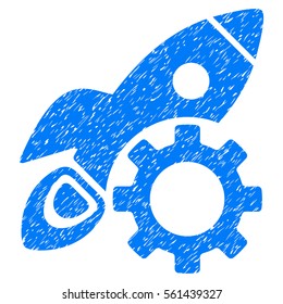 Rocket Development grainy textured icon for overlay watermark stamps. Flat symbol with dust texture. Dotted vector blue ink rubber seal stamp with grunge design on a white background.