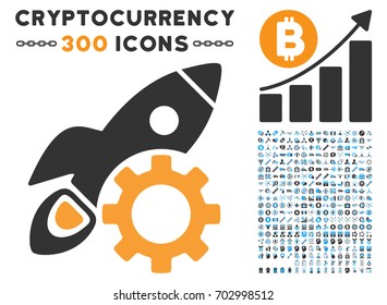 Rocket Development icon with 300 blockchain, bitcoin, ethereum, smart contract graphic icons. Vector icon set style is flat iconic symbols.