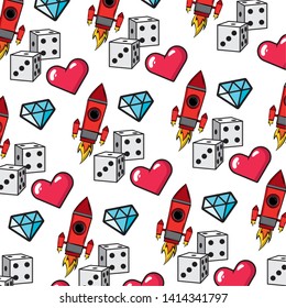 rocket dice diamond background pop art elements vector illustration
