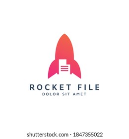 rocket and document negative space logo design